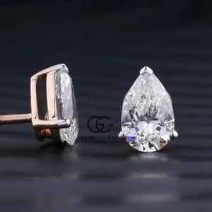 Pear Shape Lab Grown Diamond Studs Earrings, 14K Rose Gold Solitaire Earrings, Minimalist Lab Diamond Earrings, Ethical Gift for Her