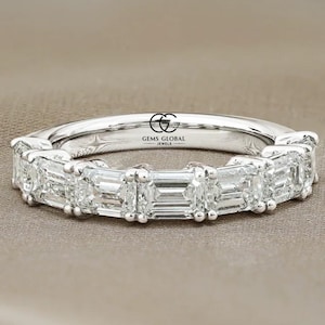 Emerald Cut Lab Grown Diamond Half Eternity Band, Sideway Set Wedding Band, Lab Diamond Stackable Ring for Her, Aniversary Gift For Women