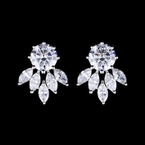 Round and Marquise Lab Grown Diamond Earrings in 14K Solid Gold, Flower Stud Earrings, Diamond Stud Earrings, Ethical Diamond Jewelry Gift