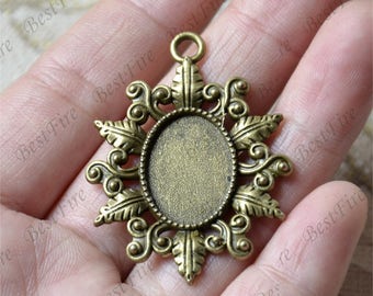 Antique bronze flower oval Cabochon 