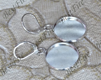 2pairs 12-25mm Platinum tone Earwires Hook With Round Cabochon Pad,Flower Earrings hook,earrings finding base