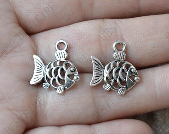 Fish Charms Antique Silver Tone,fish Charms Fingdings pendant,jewelry pendant finding