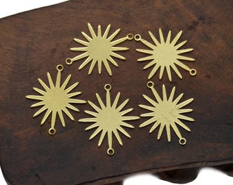 Raw Brass Sun Charms - Celestial Connectors, Earring Supplies (22x26mm)