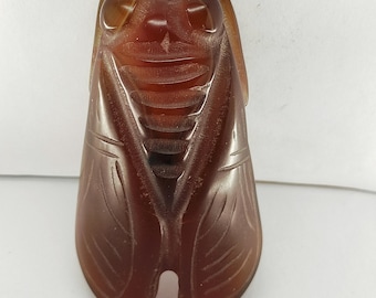 3D Carved Agate Cicada Pendant, Amulet Talisman (70x40mm)