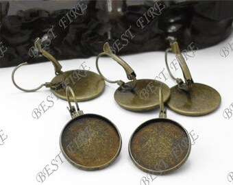 Round Pad Bronze tone French Earwires Earring Earwires Earring Base 12mm Setting Blanks