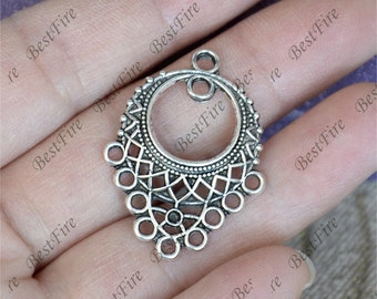 Antique Silver Flower Connector Pendant, Earring Charm (32x24mm)