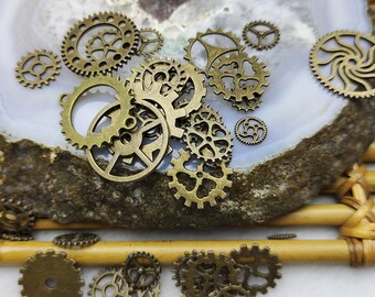 Bronze Tone Steampunk Gear Charms, Jewelry Making Supplies, 100g