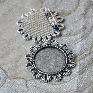 Silver Tone flower Luster round (base 25mm ) leaf Flower Brooches ,flower Brooch Brooch Back Base, Bezel Setting Match