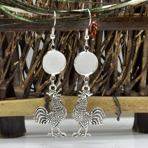 2 pairs New style rooster Platinum tone Earwires Hook With Round Cabochon Pad,earring bezel,Earrings hook, earring finding