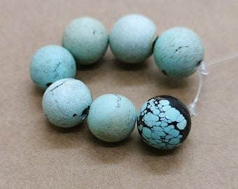 7 beads Round Genuine Hubei Turquoise beaded strand,natural turquoise stone for making handmade jewelry