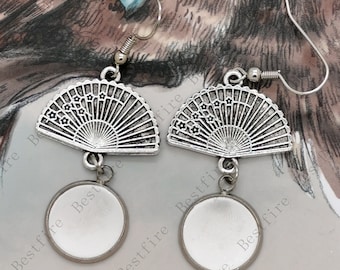 Platinum Tone Earring Hooks with Round Bezel Pad, DIY Findings