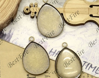 Pendentif cabochon en forme de larme, ton bronze, 13 x 18 mm, 18 x 25 mm