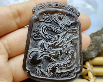 Square Carved Dragon Jade Pendant,Jade Pendant Amulet Talisman