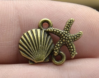 Bronze Tone Shell Starfish Connector Charms, Jewelry Findings (20 PCS)