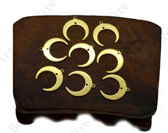 Raw Brass Crescent Moon Charms, Earring Connector, DIY Jewelry Supplies (18x19 mm)