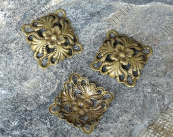 14mm Bronze tone Brass Filigree Earring Components,Jewelry Connectors Setting,Connector Findings,Filigree Findings,Flower Filigree