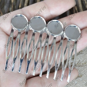 Charm New style Platinum tone Hair Combs 12mm Round Bezel Setting ,Bridal Supplies, Hair Slide,headband findings