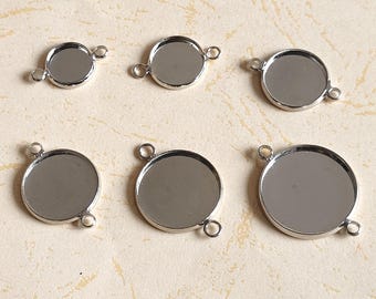 Platinum Tone Round Cabochon Pendant Base, Brass Trays (10mm-20mm)