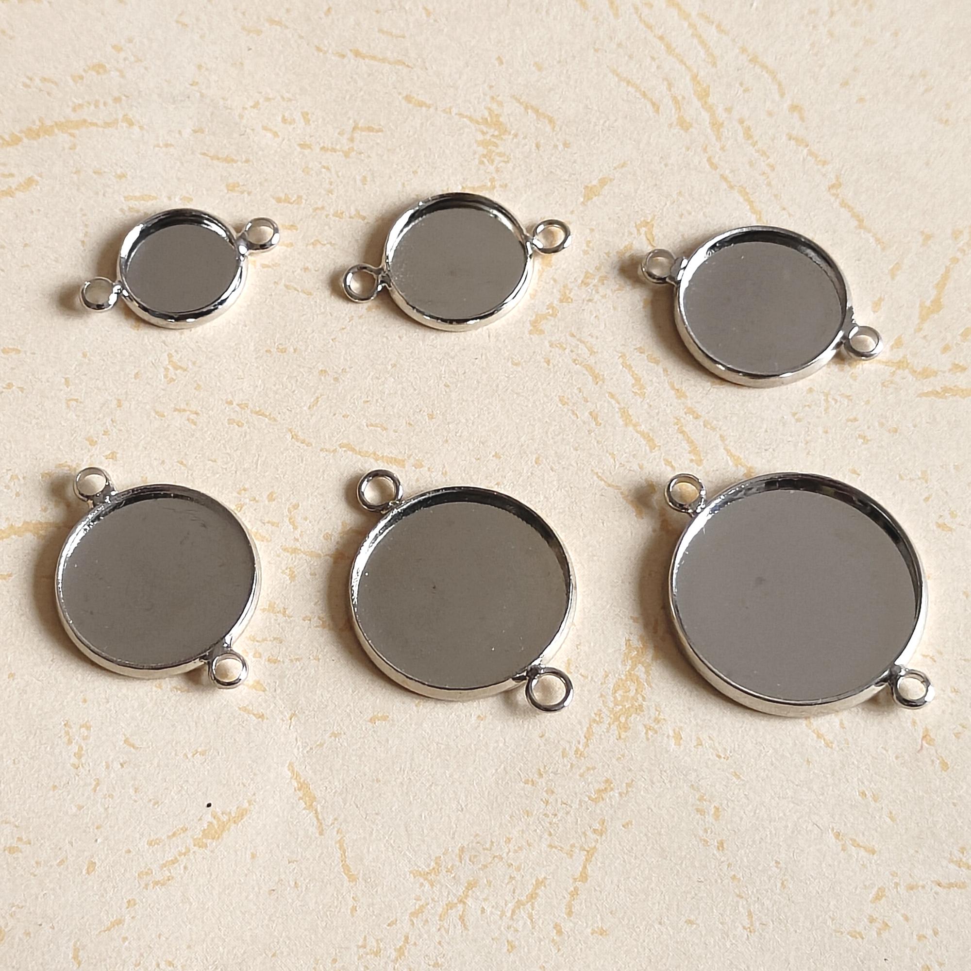 10pcs Stainless Steel Round Blank Bezel Pendant Connector Trays 12mm Cabochon Pendant Bezel Blanks Links Charm Diy