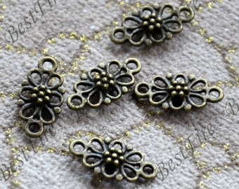 9x16mm Bronze Tone  Connector Lucky Flower jewelry findings,metal finding,pendant beads,two holes Charms