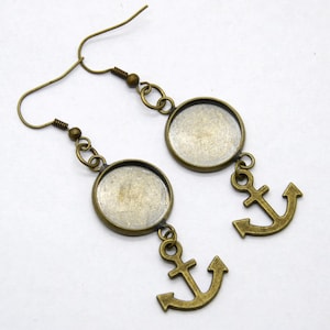 3 pairs Bronze tone Earwires Hook With Round Cabochon size 12mm or 14 mm Pad,anchor Earrings hook,Bezel earring Base, earring trays
