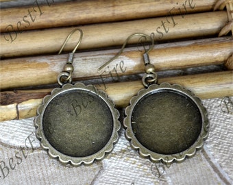 2pairs Bronze Tone Earwires Hook With round Cabochon Pad,Earrings hook,earrings finding base,earring base findings