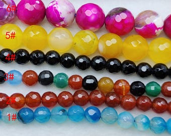Round faceted Dragon vein agate Loose bead Full one strand