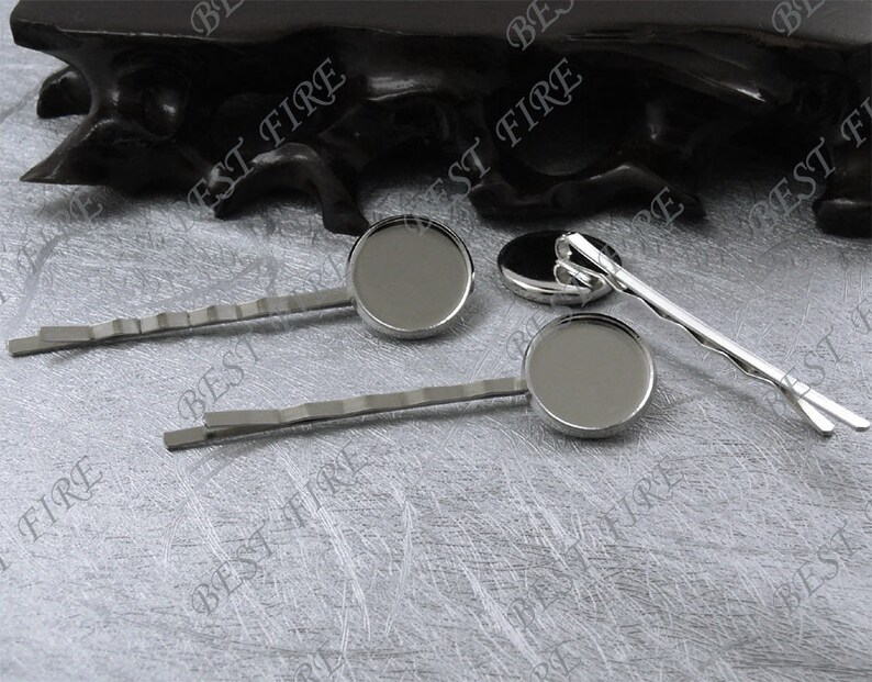 12mm of platinum tone bobby pins round Cabochon BaseCabochon Size:12mm image 1