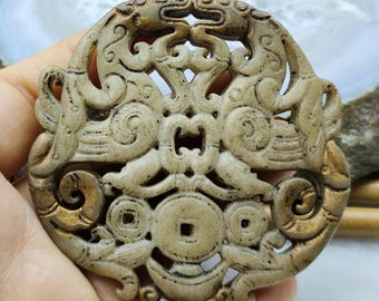 Hollow Double Face Carved Dragon Jade pendant