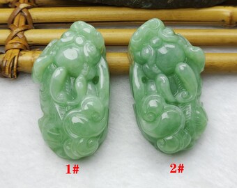 3D Carved Brave troops A Natural jadeite Pendant , Carved Pixiu Jadeite pendant