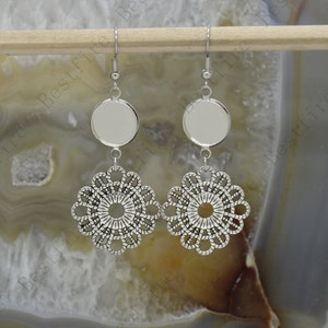 New style flower Silver Tone Earwires Hook With Round Cabochon Pad, earring bezel,Earrings hook, earring finding