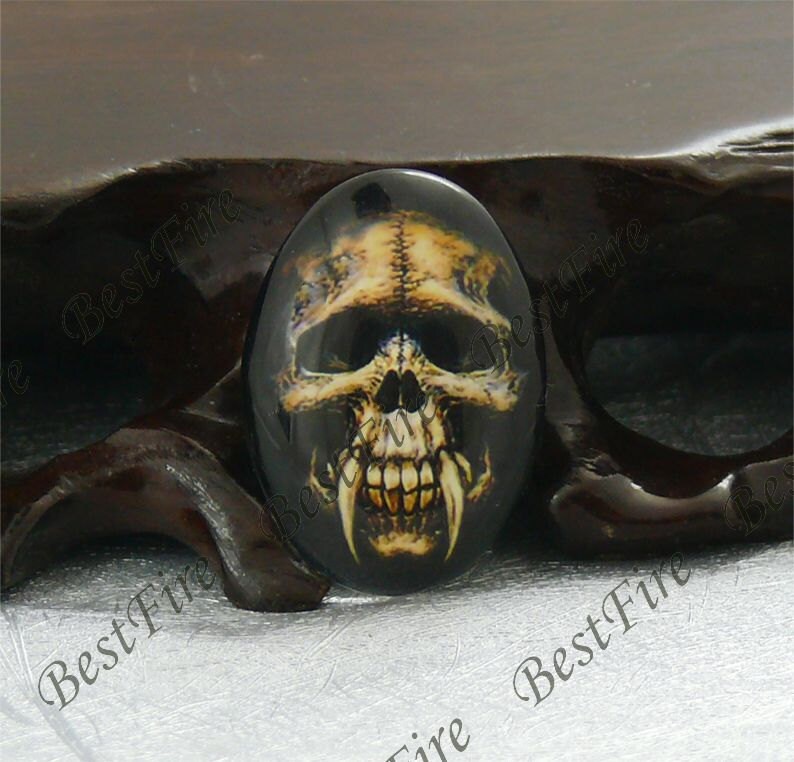 2 pcs 18x25mm Oval Glass Cabochons Skull, jewelry Cabochons finding beads-S12 image 1