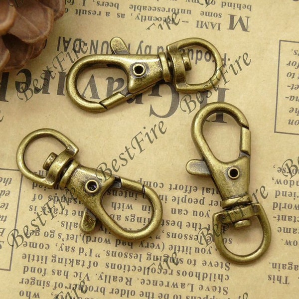 10 pcs of Antique Brass Swivel Lobster Claw Clasps Snap Clips Hook for wristlet , key chain clasp