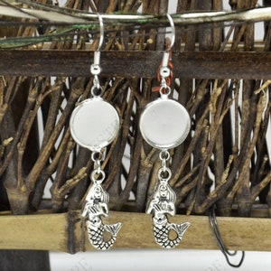 2 pairs New style Mermaid Silver Tone Earwires Hook With Round Cabochon Pad,earring bezel,Earrings hook,earring finding