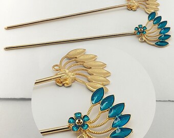 2 pcs Gold Tone flower Hanfu Hair Findings, Hanfu Hairpins, Womens Hairpins, Hair Sticks, Hair Forks, metal Bookmark