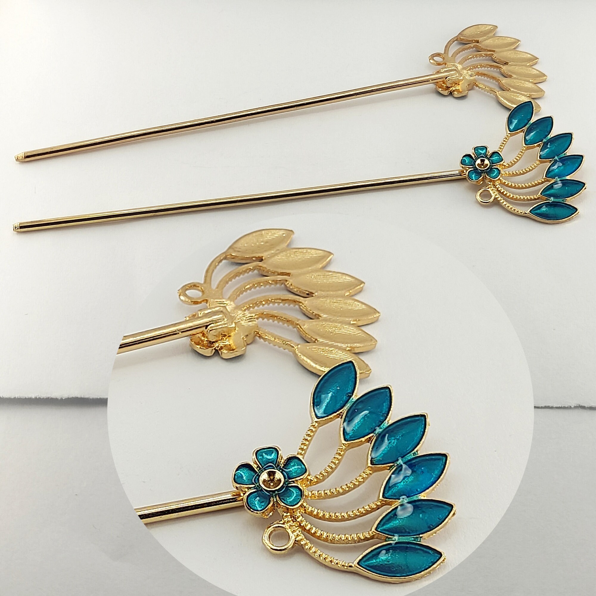 2 pcs Gold Tone flower Hanfu Hair Findings, Hanfu Hairpins, Womens Hairpins, Hair Sticks, Hair Forks, metal Bookmark