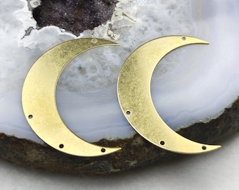 Breloques connecteur en forme de lune en laiton brut - Accessoires bijoux, breloques boucles d'oreilles, boucles d'oreilles pendantes