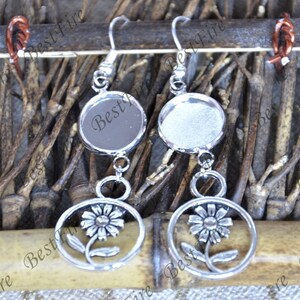 6pcs Unique new style Platinum tone Earwires Hook With Round Cabochon Pad,flower Beautiful Detail, Earrings hook,earring finding base