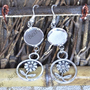 6Stk Einzigartiges neues Design PlatinFarbene Ohrhaken Mit runder Cabochon Pad, Blume Schönes Detail, Ohrringe Haken, Ohrring Finden Basis