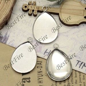 Platinum tone Teardrop Cabochon Pendant Base Fit 13x18mm,18x25mm Cabochon,Pendant findings,jewelry findings, pendant base,Cabochon Base