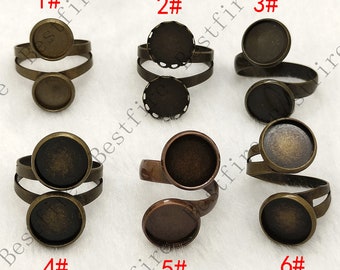 10 pcs Bronze tone Brass Adjustable Cabochon Ring Base Setting Findings ,Copper Tone  Cabochon Base