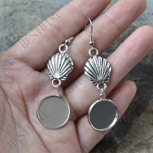 3 pairs new style shell Silver Tone Earwires Hook With Round Cabochon Pad, earring bezel,Earrings hook, earring finding