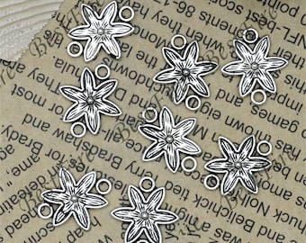 Silver Tone Flower Connector Charms, 16x18mm