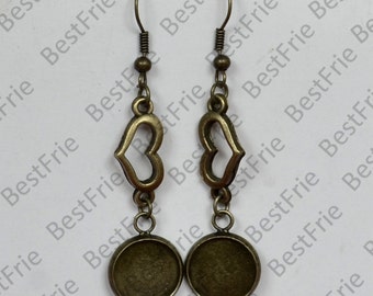 6pcs Bronze tone Earwires Hook With Round Cabochon Pad,Flower Earrings hook,earrings finding base,earring bezel