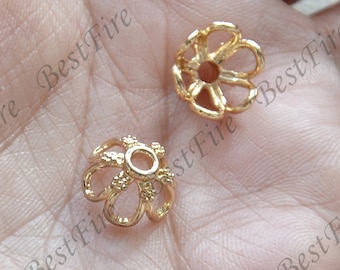 24K Gold plated Simple Flower Bead Cap, Brass Bead Cap, Charms Jewelry Findings,Gold plated Simple Bead Cap