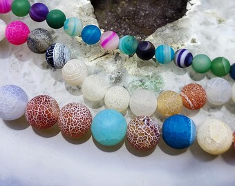 Round Dragon vein agate stone strand,matte Agate loose Gemstone Beads,Healing,for making,full one strand