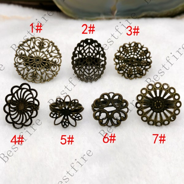 10 pcs Bronze tone brass Filigree Ring Base,Adjustable Ring ,Adjustable Filigree Ring