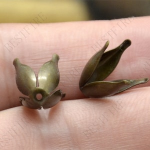 10x13mm Bronze Tone Brass flower beads cap,Jewelry Connectors Setting,Cab Base,Connector Finding,Flower Findings