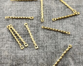 Raw Brass Wavy Stick Connector – 2-Hole Earring Findings (20mm)