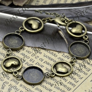 2pcs of Fit Round Cabochon size 14mm,Bronze Tone Adjustable bracelet Base,round pad,bangle findings,bracelet findings